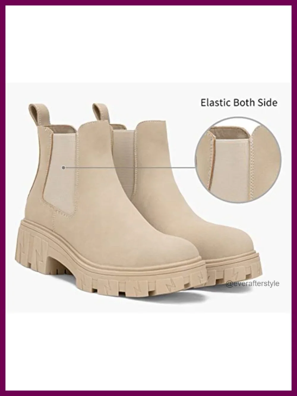 Chelsea Combat Boots Platform Ankle Boots Chunky Heel Lug Sole Slip On Elastic